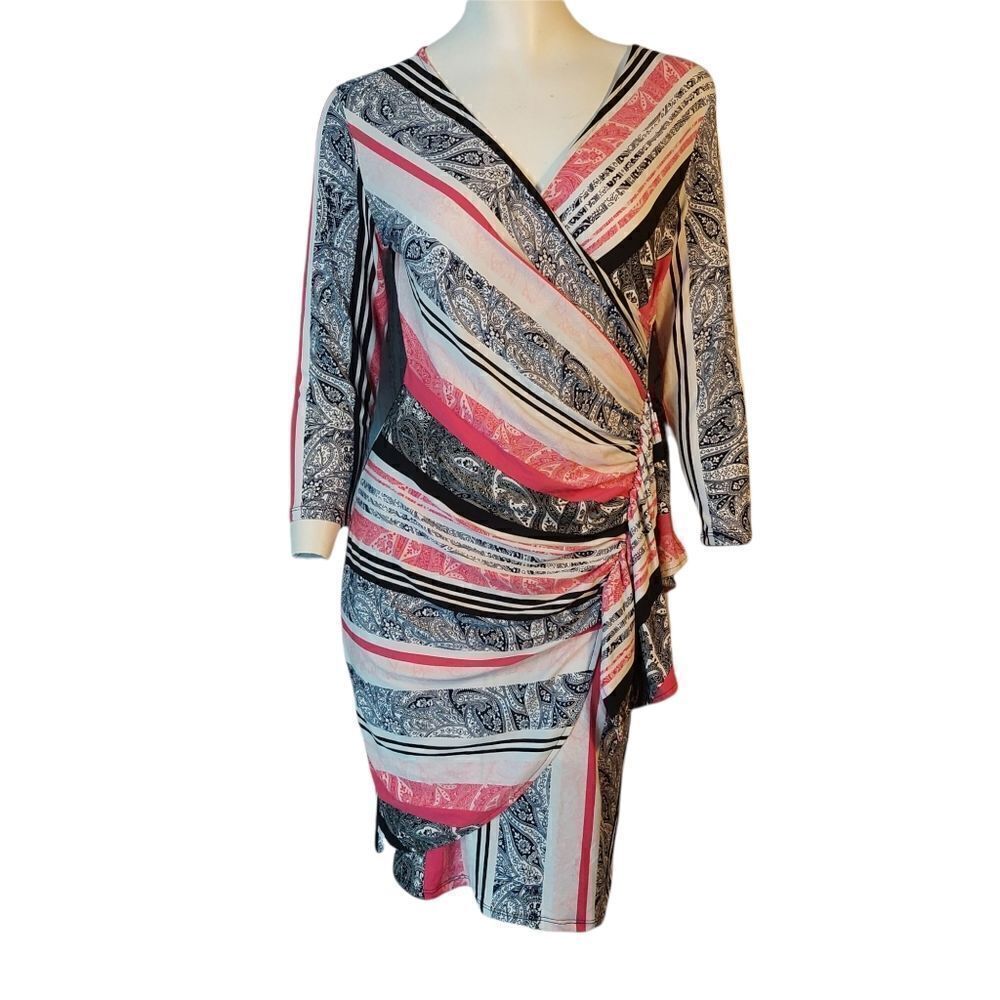 New York & Co Womens Paisley Stripe Ruffled Dress sz XS